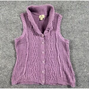 Woolrich Sweater‎ Womens Small Purple Cardigan Collared Vest Cable Knit Chunky
